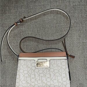 Calvin Klein White and Tan Crossbody Bag Like New